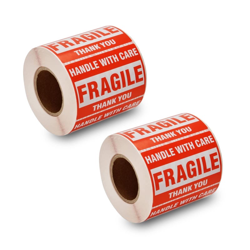SJPACK 1000 Fragile Stickers 2 Rolls 2'' x 3'' Fragile - Handle with Care - Thank You Shipping Labels Stickers (500 Labels/Roll) - Image 1
